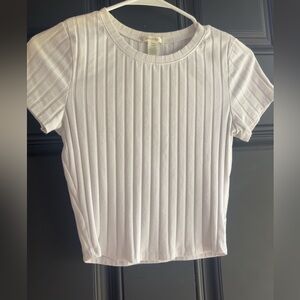 Zara White Ribbed Short Sleeve Tee